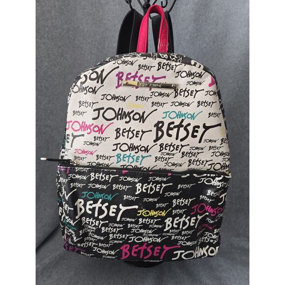 Betsey Johnson Backpack Logo Black Pink Large - Picture 1 of 10